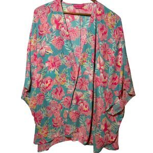 Simply Southern Kimono Open Front Cardigan Women's OS Tropical Floral Print